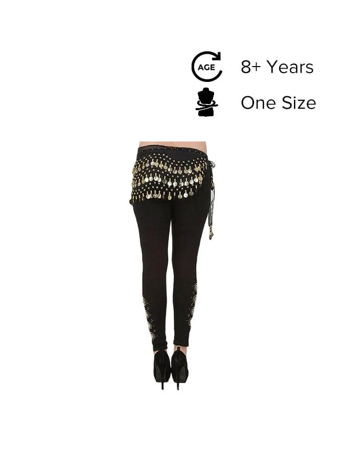 Imported Belly Dance Wrap Belt Skirt Black With Gold Coins Suitable For 8+ Years One Size