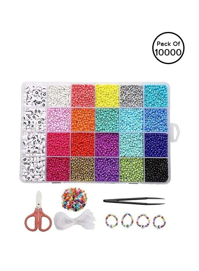 10000-Piece Small Colourful Gemstone Bracelet Beads With A-Z Alphabet Letter DIY Bead Making Kit With Rope 7.8 x 5.2 x 0.9inch