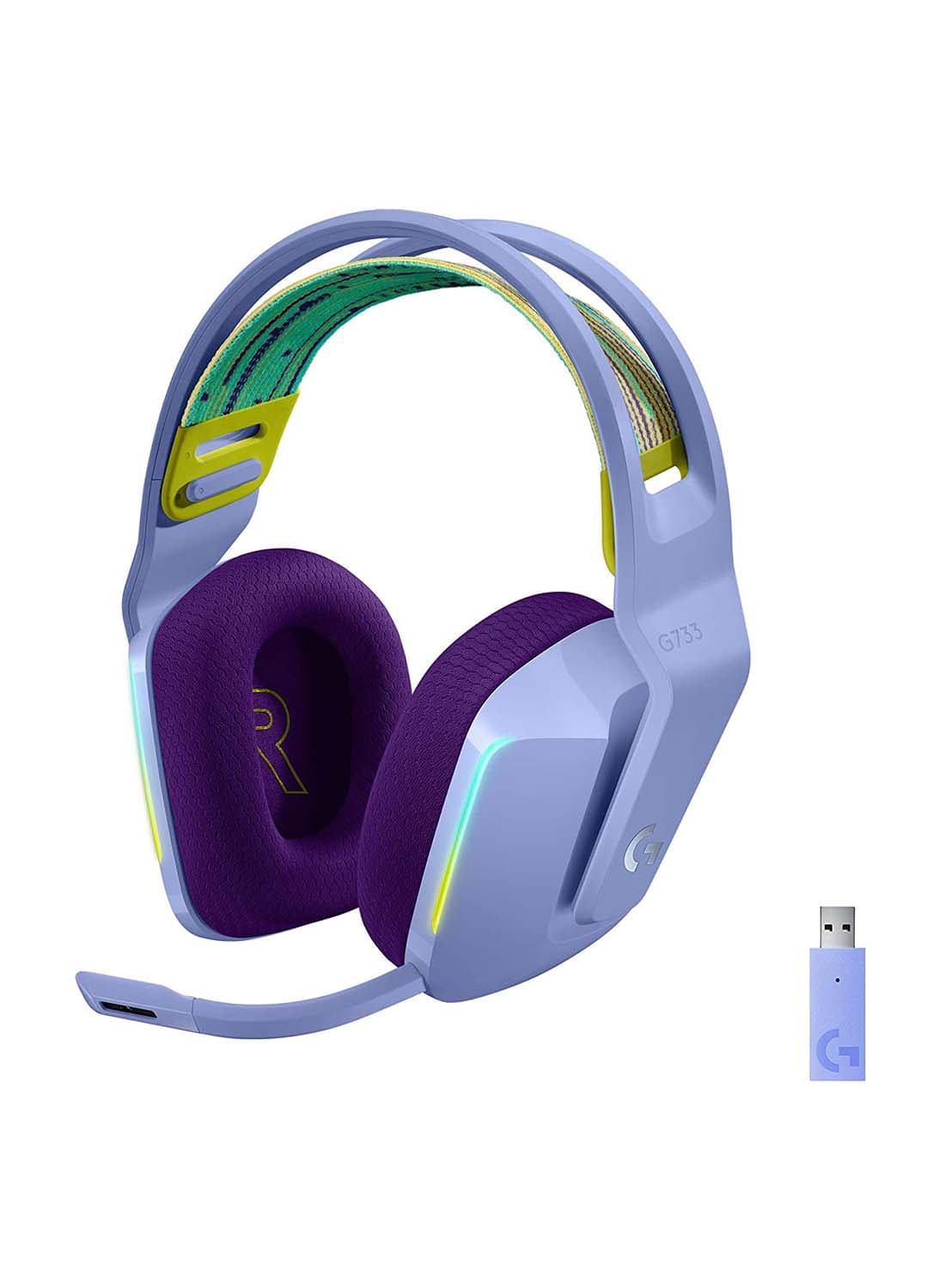 G733 LIGHTSPEED Wireless Gaming Headset with suspension headband, LIGHTSYNC RGB, Blue VO!CE mic technology and PRO-G audio drivers - Lilac