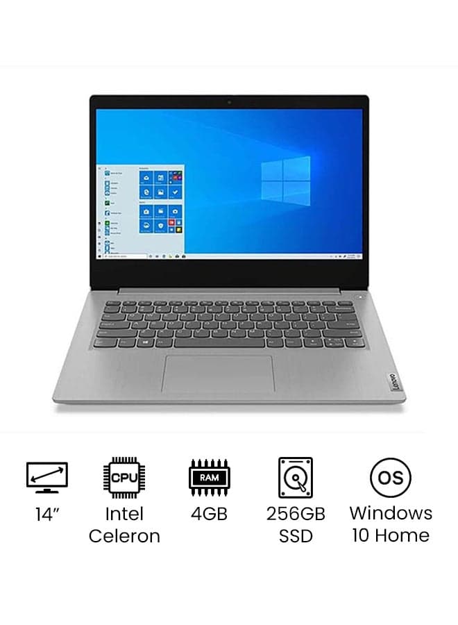 Ideapad 3 (Upgraded Version) Laptop With 14-Inch HD Display, Celeron N4020 Processor/4GB RAM/256GB HDD/Integrated Graphics/Windows 10 Home/International Version English/Arabic Platinum