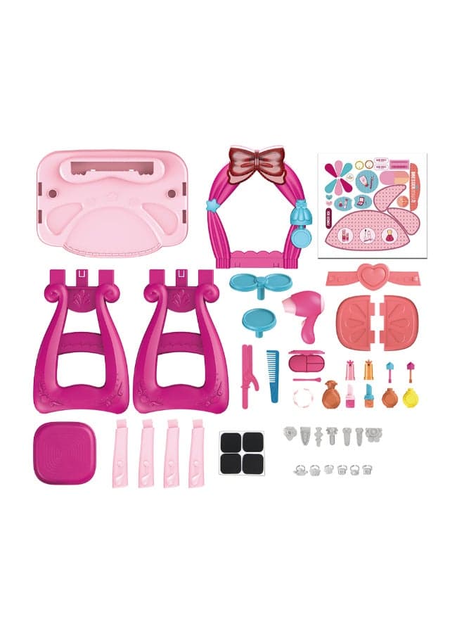 36-Piece Of Makeup Accessories Girl's Beauty Play Desk With  Tools, Music And Light Feature Installed For Fun Filled Pretend Play Makeup 57 x 29 x 69.5cm