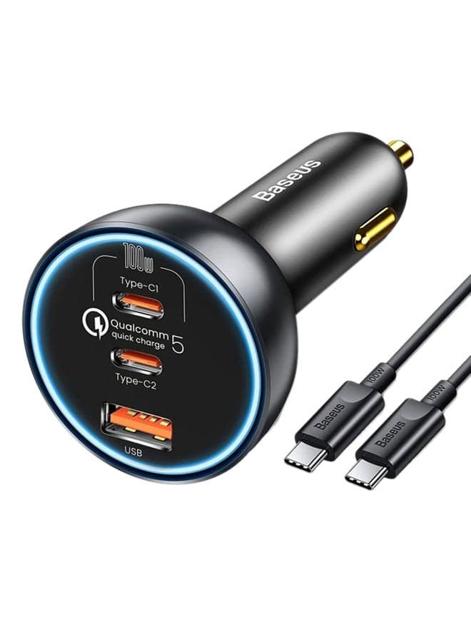 160W Type C Car Charger, QC5.0 PD3.0 PPS 3 Ports Super-Fast Charging Car Phone Charger Adapter for iPhone 15/15 Pro Max,Plus/14,13,12,11 Series, Samsung Galaxy S23/S22, iPad Pro, MacBook Pro,/Air Laptop Gray