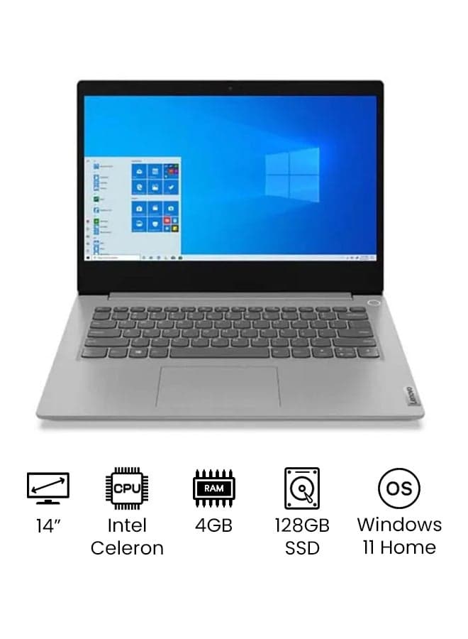(Upgraded Version) Ideapad 3 Laptop With 14-Inch Display, Celeron N4020 Processor/4GB RAM 128GB SSD/Intel UHD Graphics/Windows 11 Home / English/Arabic Grey