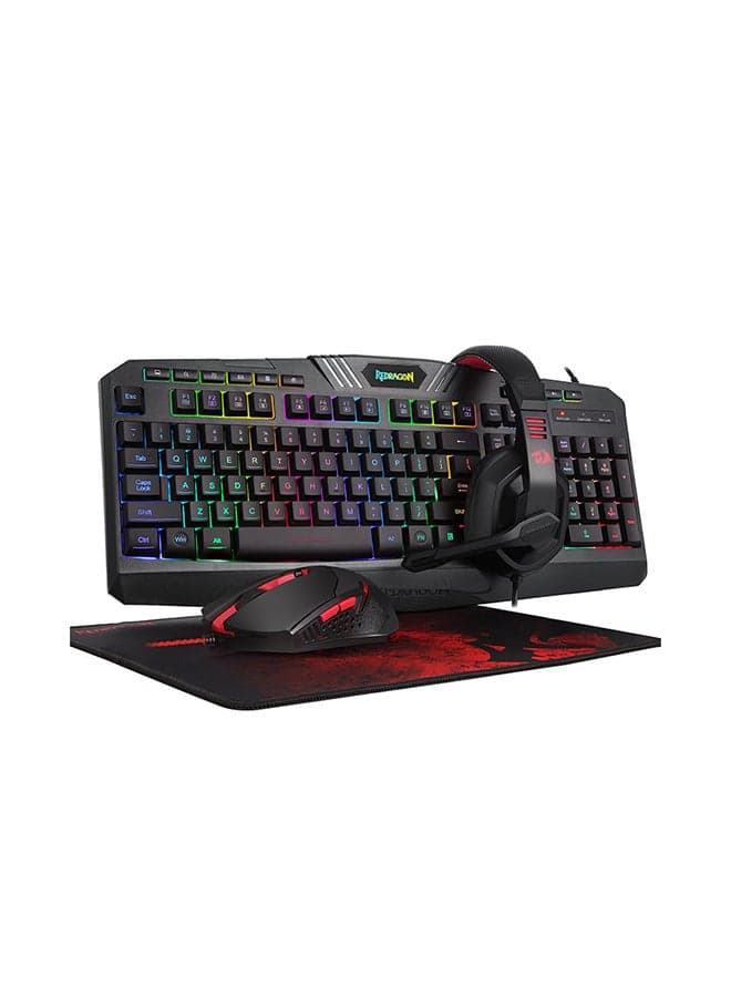 4 in 1 Combo S101-BA-2 Wired RGB Backlit Gaming Keyboard and Mouse, Gaming Mouse Pad, Gaming Headset Combo All in 1 PC Gamer Bundle for Windows PC – (Black)