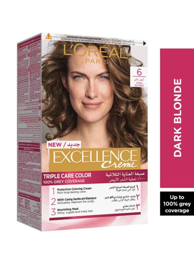 Excellence Creme Triple Care and Protection - Permanent Hair Color -192ml 6.0 Dark Blonde 192ml