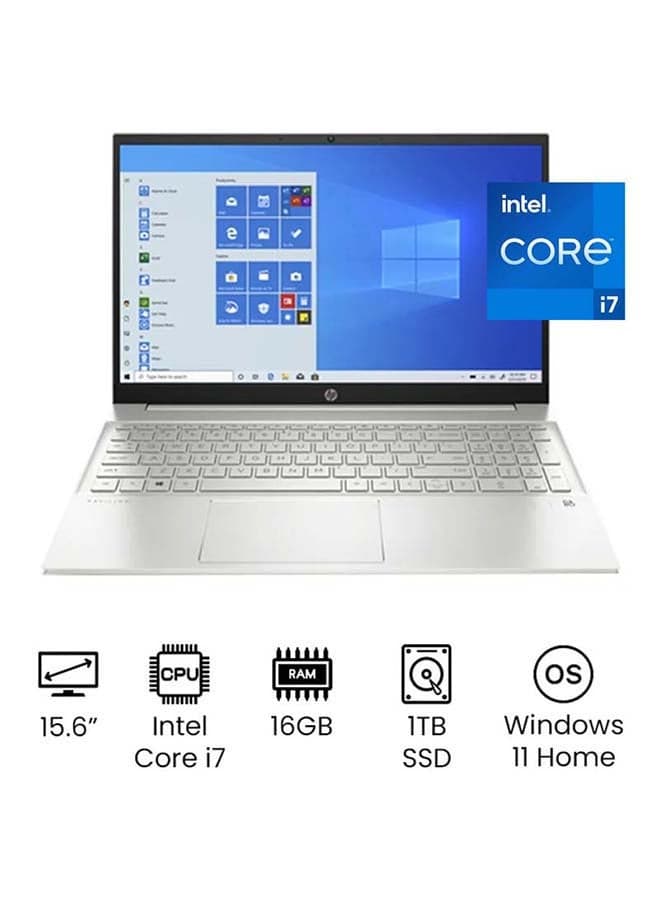 (Upgraded Version) Pavilion 15-eg1019ne Notebook With 15.6-Inch Full HD Display, Core i7-1195G7 Processor / 16GB RAM / 1TB SSD / Intel Iris Xe Graphics / Windows 11 Home / Wi-Fi 6 (802.11ax) /International Version /  / English/Arabic Silver