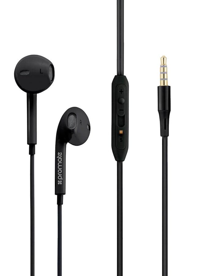 Earphones, In-Ear 3.5Mm Universal Crystal Sound And Noise Isolating Earbuds With In-Line Remote Volume Control Built-In Mic For Smartphones, Pc, Tablets, Laptops Black