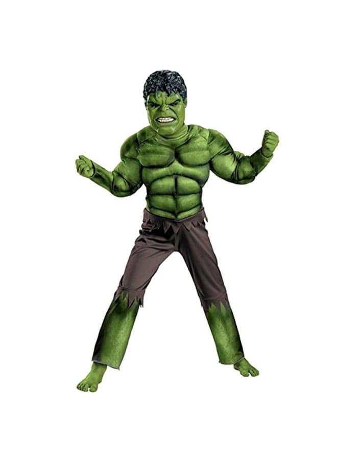 Hulk Green Polyester Muscle Costume With Mask And Shredded Shorts For Kids, 3 - 5 Years