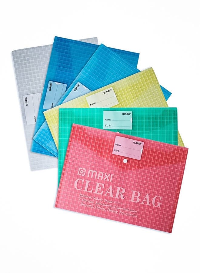 6-Piece Document Bags Yellow/Blue/Clear/Green/Red