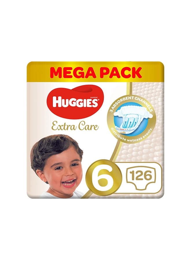 Extra Care Baby Diapers, Size 6, 15+ Kg, 126 Count (42 x 3) - Mega Pack, Gental Skin Care, Dermatologist Approved