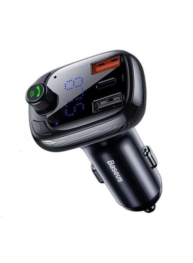 Bluetooth 5.0 Adapter For Car Wireless FM Radio Transmitter Handsfree Calling And Audio Receiver MP3 Music Player QC3.0 Type-C PD USB Charger Support USB Drive Black