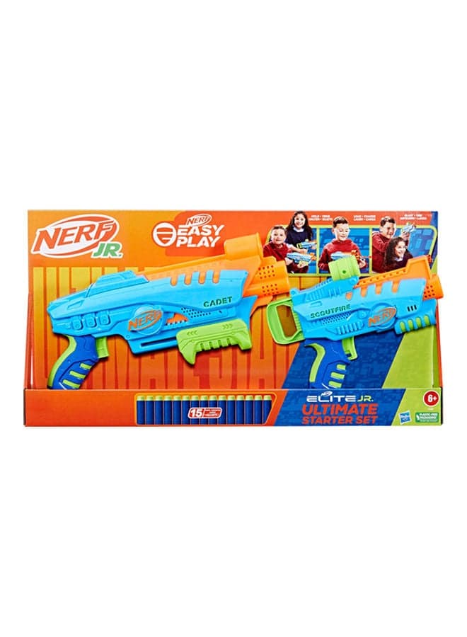 Elite Jr Ultimate Starter Set, 2 Easy Play Toy Foam Blasters, 15 Elite Darts, 2 Targets, Kids Outdoor Games