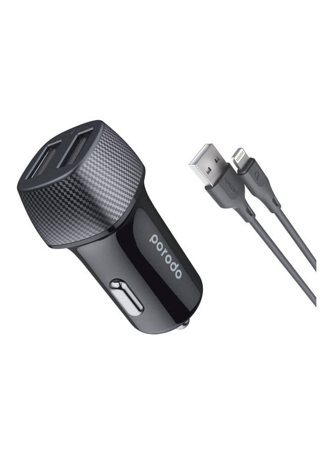 iPhone Dual Port Car Charger 3.4A With USB-A To Lightning Cable 0.9M, Fast Charging Compatible With For iPhone 14/14 Plus/ 14 Pro/14 Pro Max/13/12/11/XS/Pro Max /Pro/Mini/SE/ iPad 9 And More Black