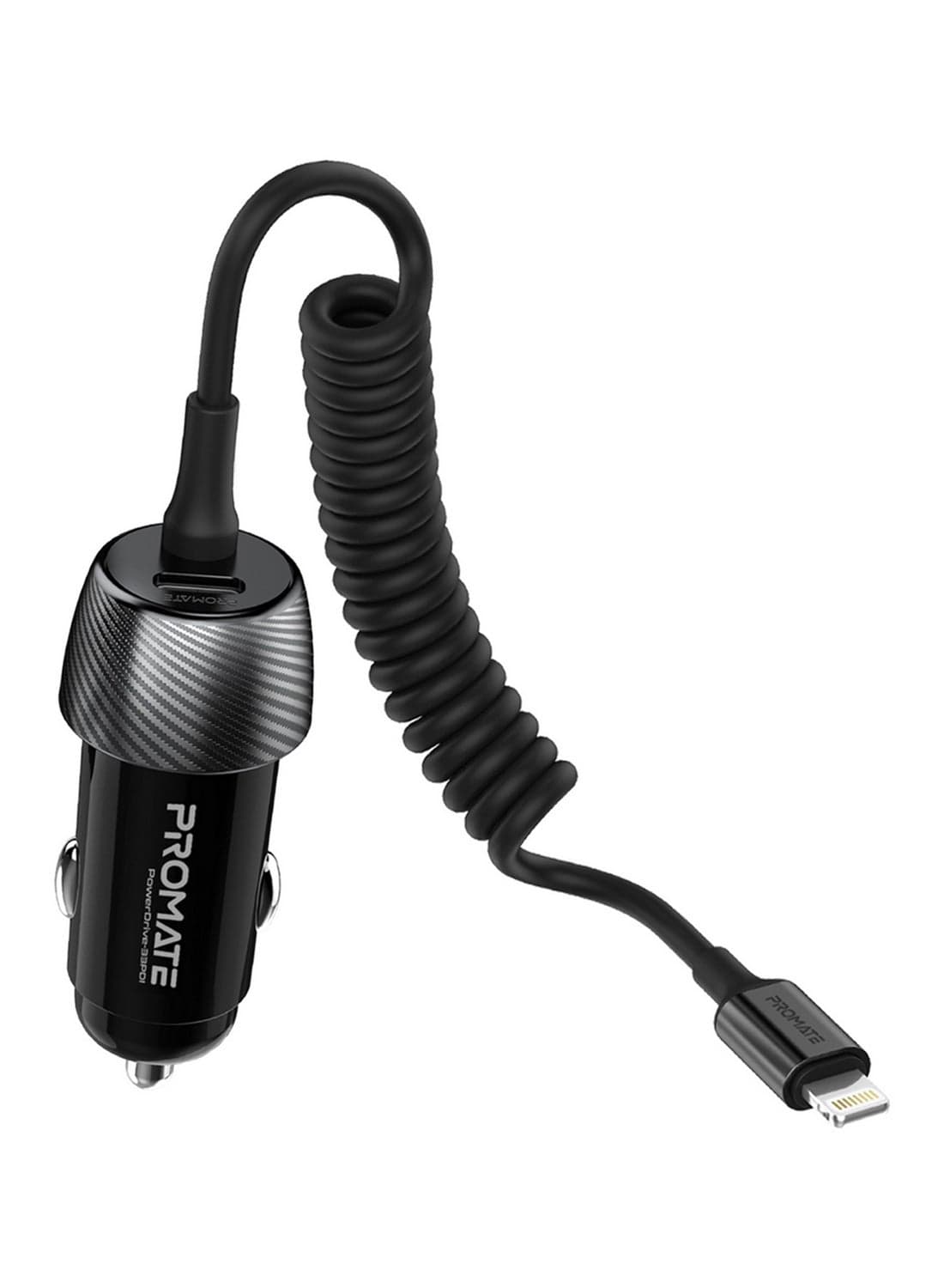 Car Charger with Cable, Universal 33W Power Delivery DC Charger with Built-In Lightning Charging,USB-C Port and Heat-Resistance for iPhone13,iPad Air, AirPods Pro,PowerDrive-33PDI Black