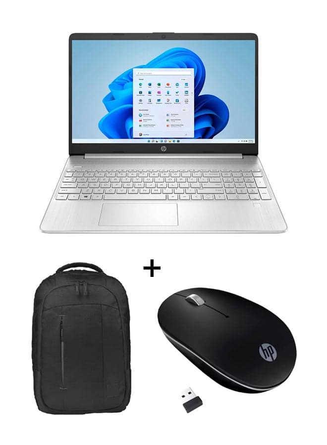 (Upgraded Version) 15S Laptop With 15.6-Inch Display, Core-i5 1235U Processor/8GB RAM/512GB SSD/Windows 11 With Delta Backpack 15.6-Inch Y4A67LA + Wireless Mouse English Silver