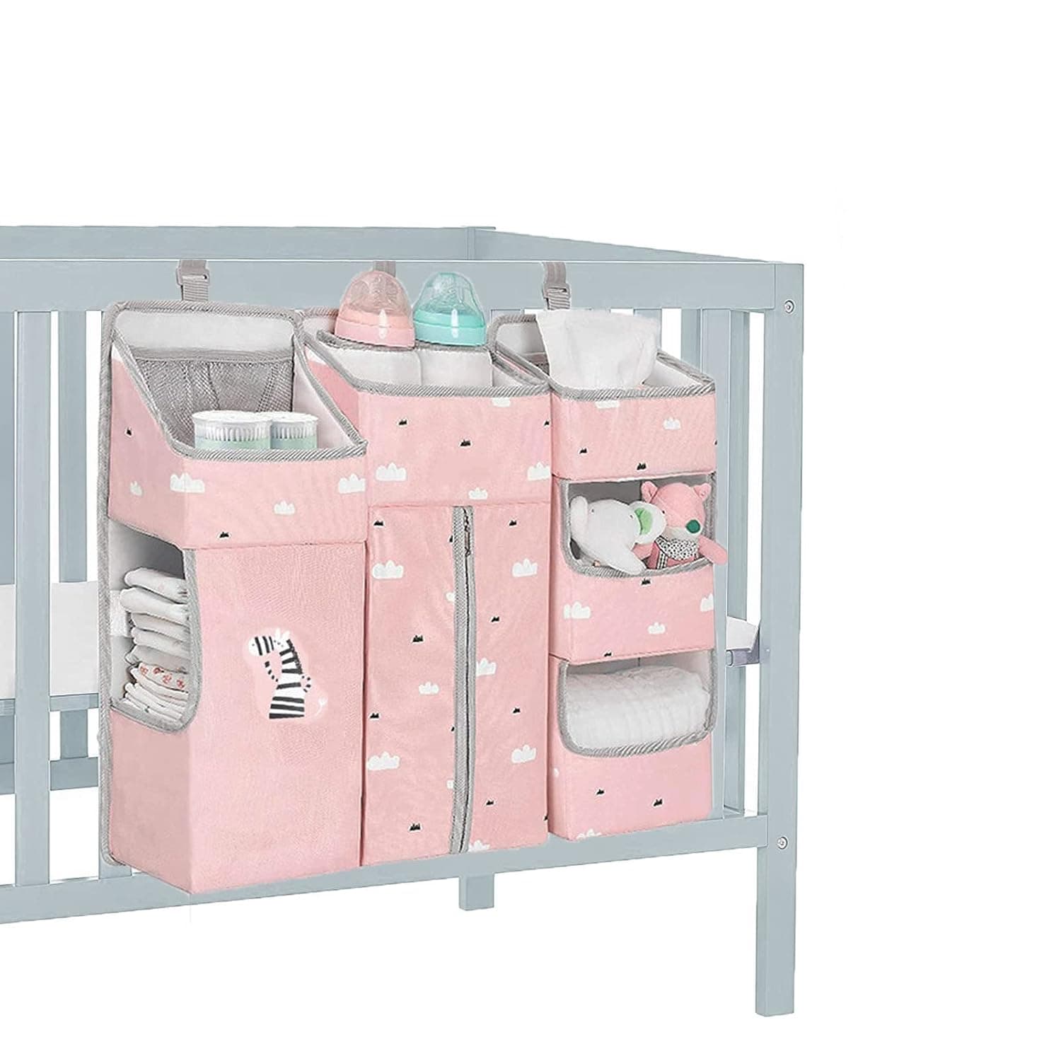 Hanging Diaper Caddy Organizer for Baby Crib - 3-in-1 Diaper Stacker for Changing Table Nursery Organization Storage Holder for Baby Essentials Attachment Portable Combining Clothing (Pink)