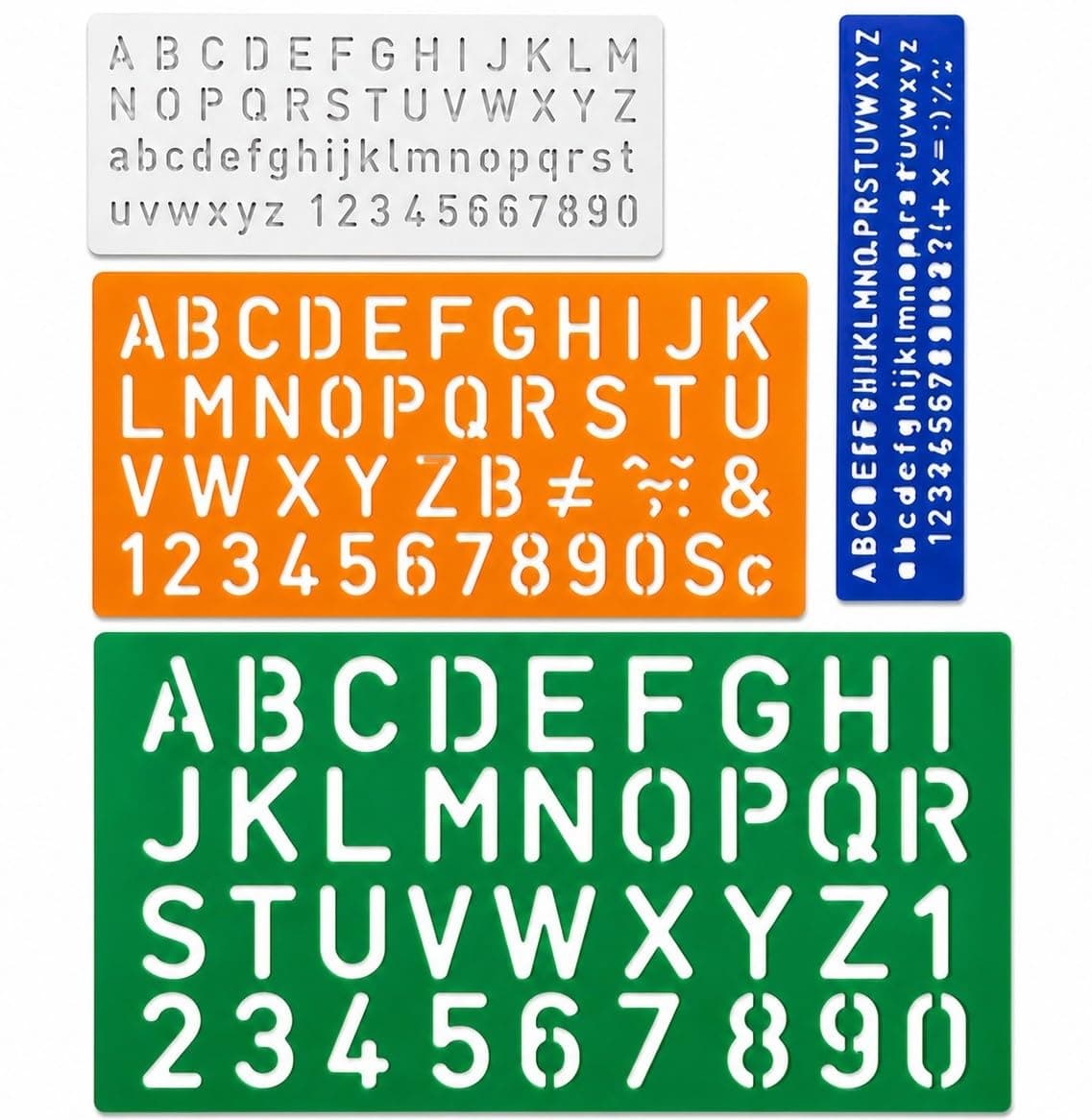 4-Piece Alphabet & Number Stencil Set – Reusable Plastic Letter Stencils for Painting, Drawing, Learning & Crafting – Ideal for Sign Making, Fabric Painting & Arts & Crafts