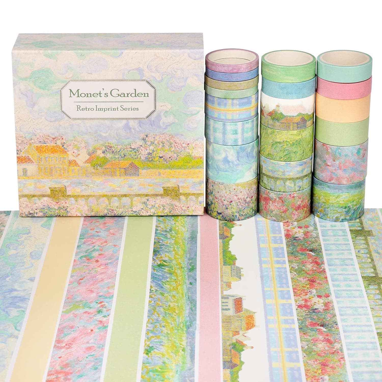 Vintage Aesthetic Washi Tape Set, 1/0.8/0.6/0.4/0.2inch Wide Decorative Tapes for Scrapbook Supplies, Journal, Planner, Craft, DIY Decor, Gift Wrapping (20 Rolls Monet)