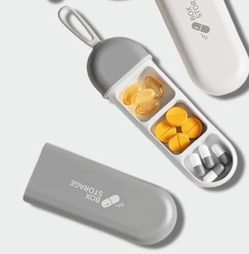 Portable Pill Organizer, 3 Compartments Moisture Proof Pill Case for Travel Daily Use, for Pills Vitamins Supplements, Grey