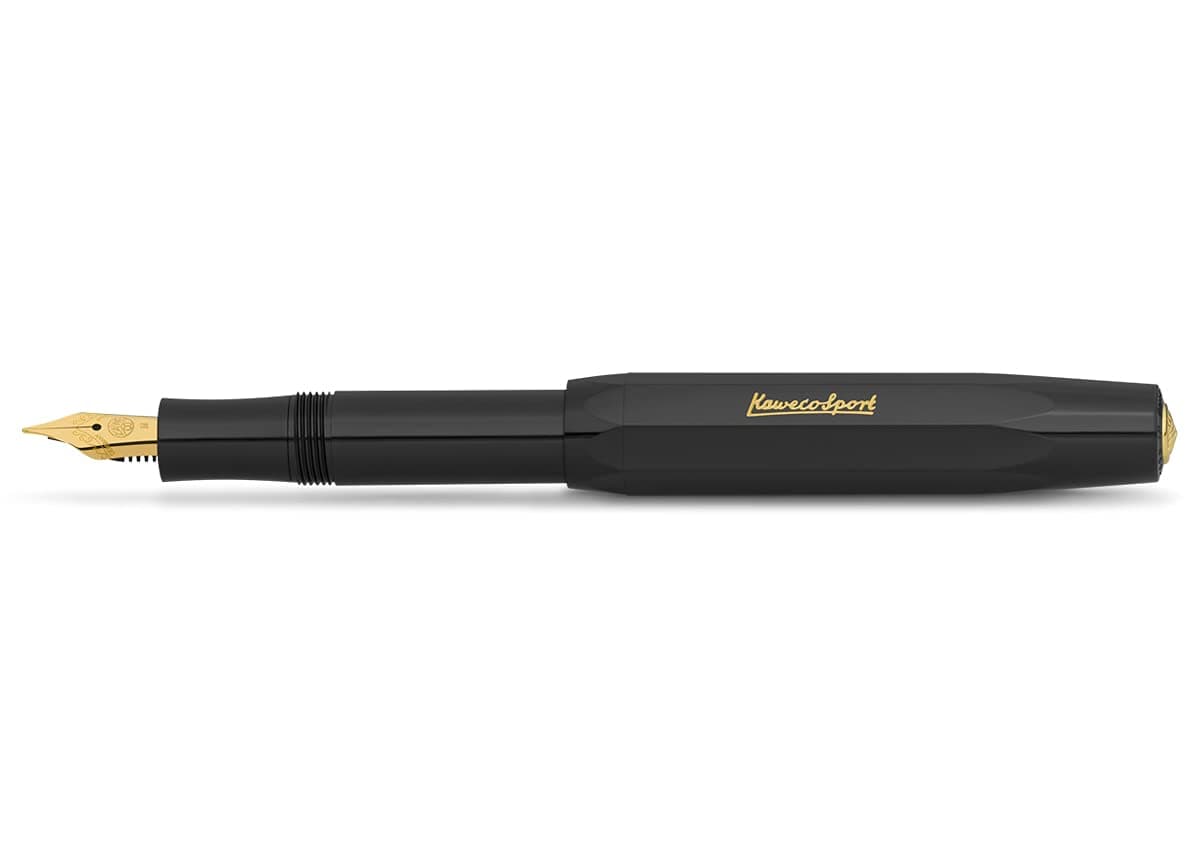 Kaweco Classic Sport Fountain Pen with 23 Carat Gold-Plated Steel Nib and Iridium Tip for Ink Cartridges I Sport Fountain Pen 13.5 cm Black Nib Width (Wide, Black)