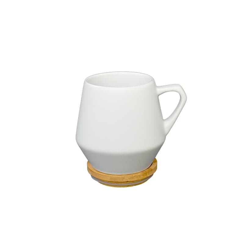 Eco-neutral Ceramic Mug with Bamboo Lid/Coaster | Ceramic Mug with 2 in 1 Lid/Coaster Dishwasher and Microwave Safe Tea Mug, Multipurpose Cappuccino Cup, Espresso Cup, Gifts for Women & Man (White)