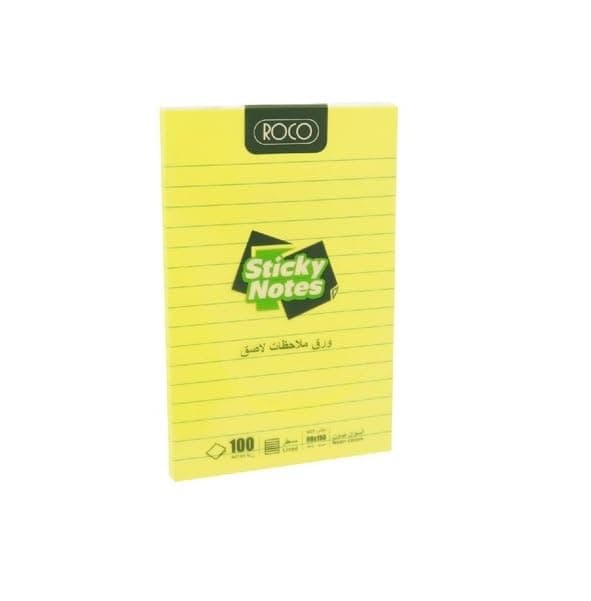 Roco Lined Self Stick Notes 100-Piece, 98 mm x 150 mm, Neon