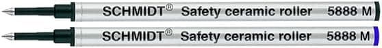 Pack of 2 - Schmidt 5888 M Safety Ceramic Rollerball Metal Refill Black/Blue Medium Tip