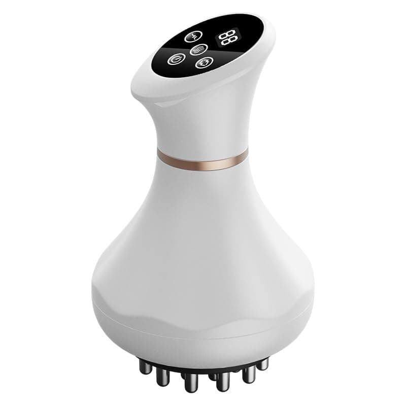 Electric Scalp Massager, White with Rose Gold Accent, Handheld Head Massager with Control Buttons, 15cm Height