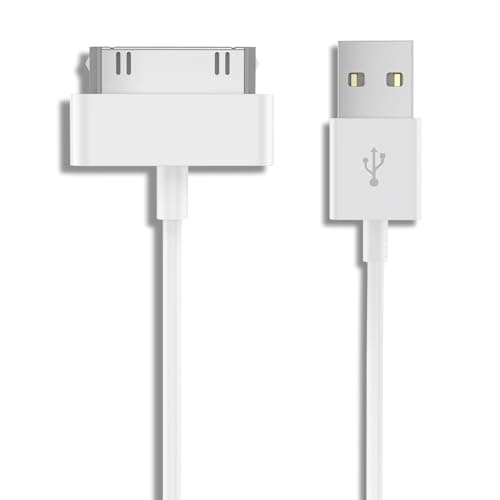 كيبل ايفون 4s/4، كيبل USB 30 دبوس مزامنة وشحن البيانات لايفون 4/4S/3G/3GS، ايباد 1/2/3، وايبود 1/2/3/4/5/6 (ابيض)