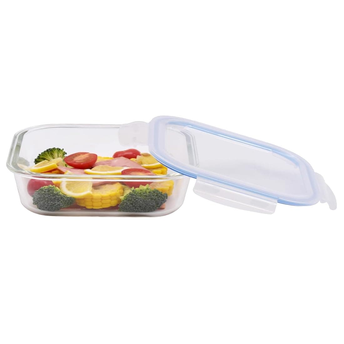 FEELINGS Square Glass Storage 800ML – Airtight Food Container with Leak-Proof Blue Lid | Ideal for Meal Prep, Pantry & Kitchen Organization