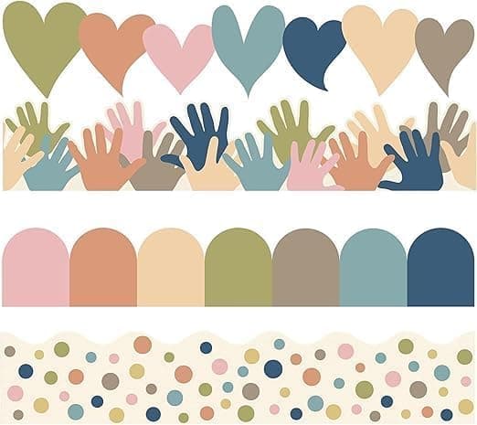 Tazweeq 80pcs Boho Bulletin Board Borders for Classroom, Colorful Die-Cut Border Trims, Self-Adhesive Wall Stickers, Border Trim for Home Office Blackboard Chalkboard Desk, 30cm