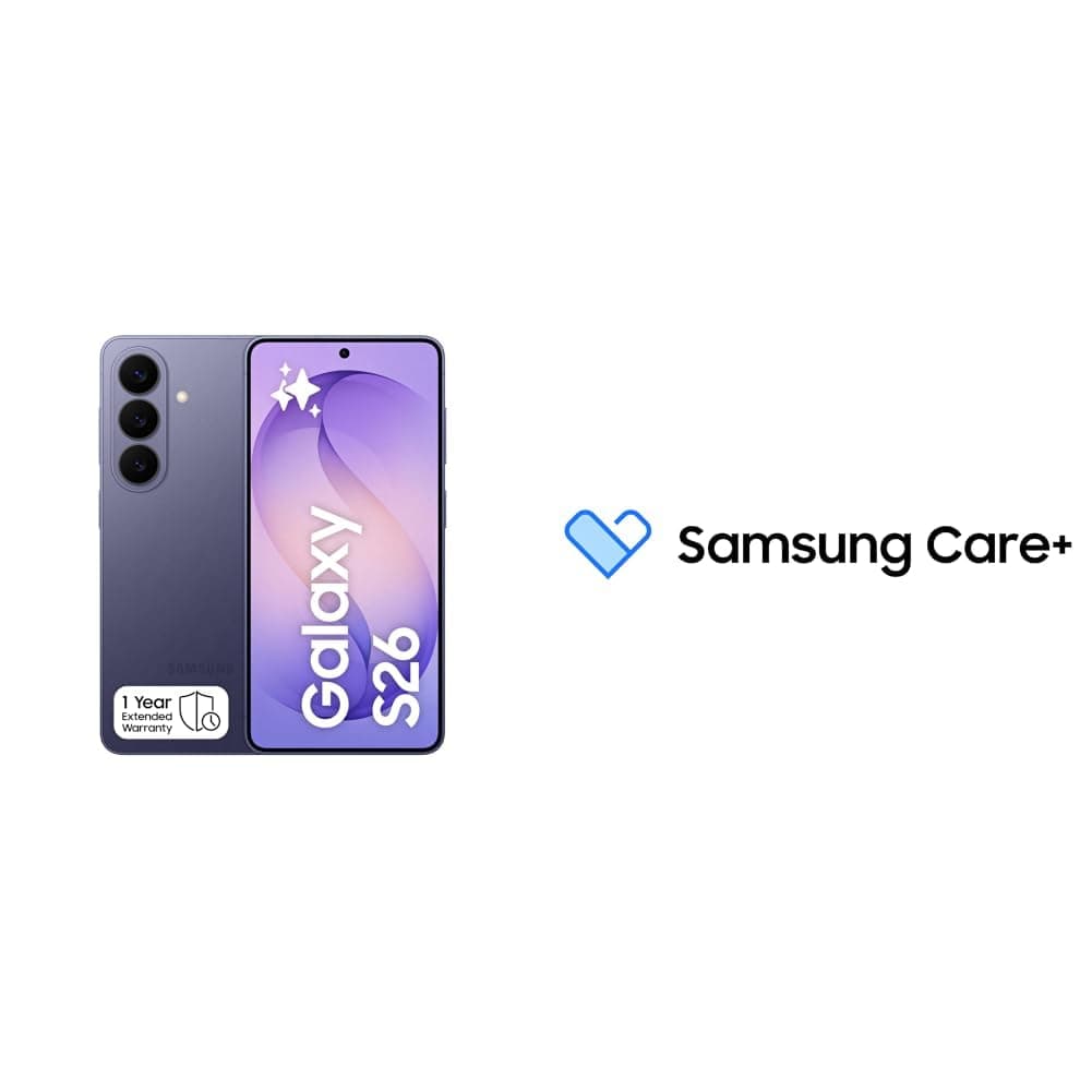 Samsung Galaxy S26 Cobalt Violet,256GB Storage,AI Phone,12GB RAM,Customized AP,Photo Assist,50MP Camera(KSA Version) with Samsung Care+ 2Y Accidental Damage for S FE, S, S+ smartphones [Digital Code]
