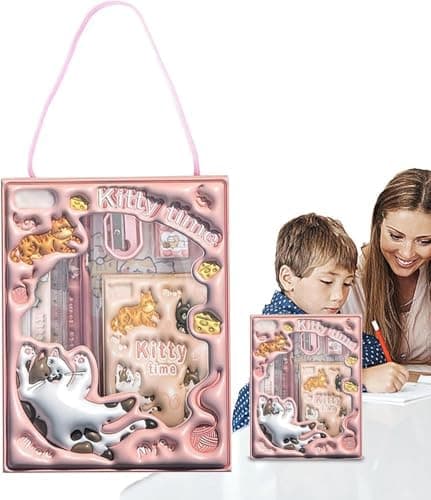 Back to School Supply Kit for Girls, Students Cute Stationery Set Include Fun Pencils,Ruler,Eraser, Sharpener and Aesthetic Notebook, Stationery Gift for Kids, (Pink Cat Theme)