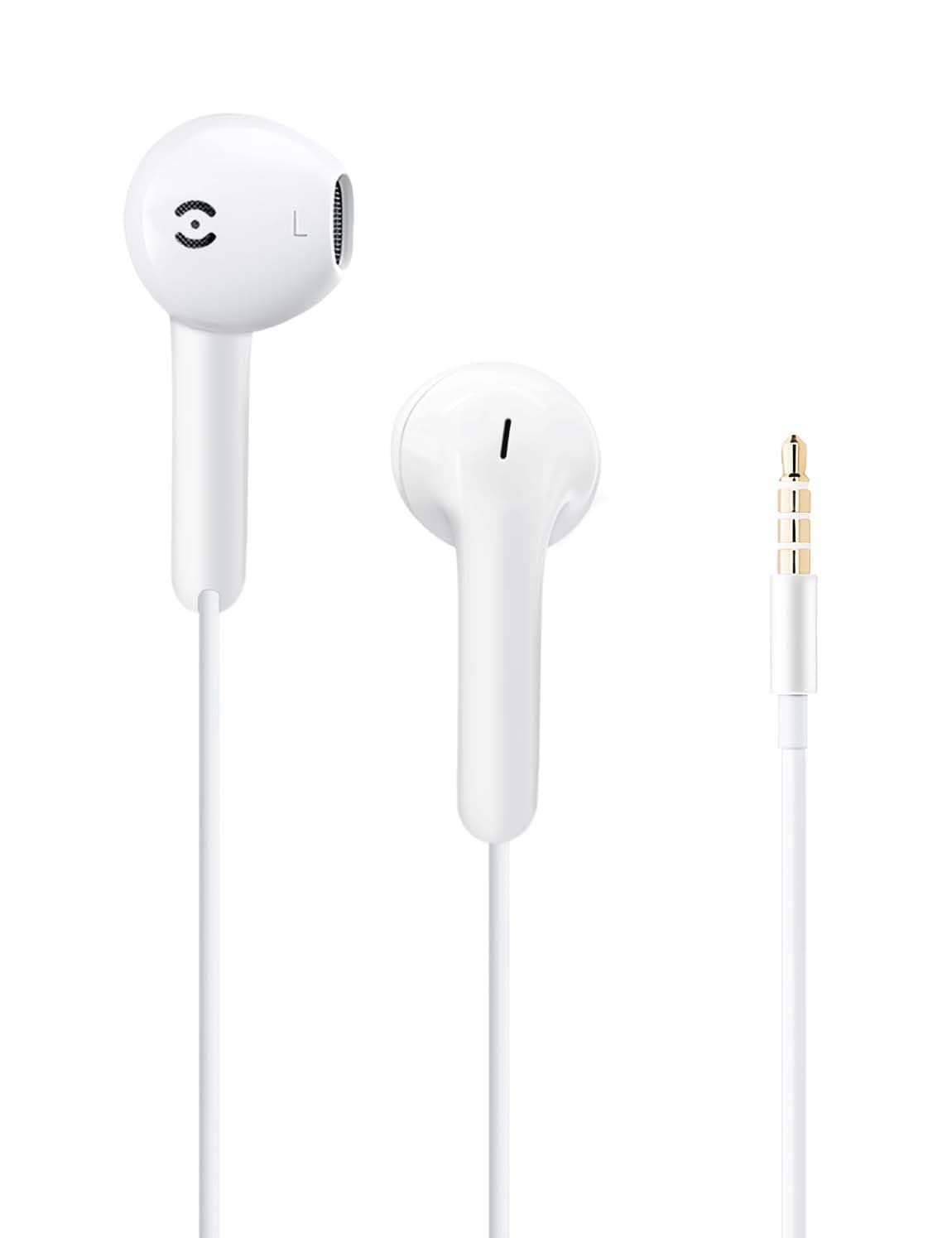 MAS CARNEY Wired Earbuds with Mic 3.5mm Jack WH9, Comfort-Fit in-Ear Headphones for iPhone, PC Gaming, Airplane Travel, School, Samsung, Android, iPad, White