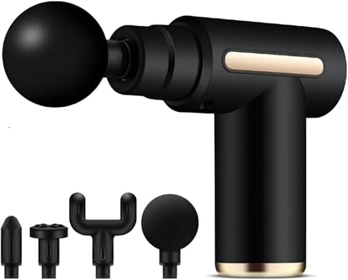 Relax Smart Mini Deep Tissue Percussion Massage Gun – Portable Handheld Electric Muscle Massager with 6 Speed Levels and 4 Massage Heads – Black