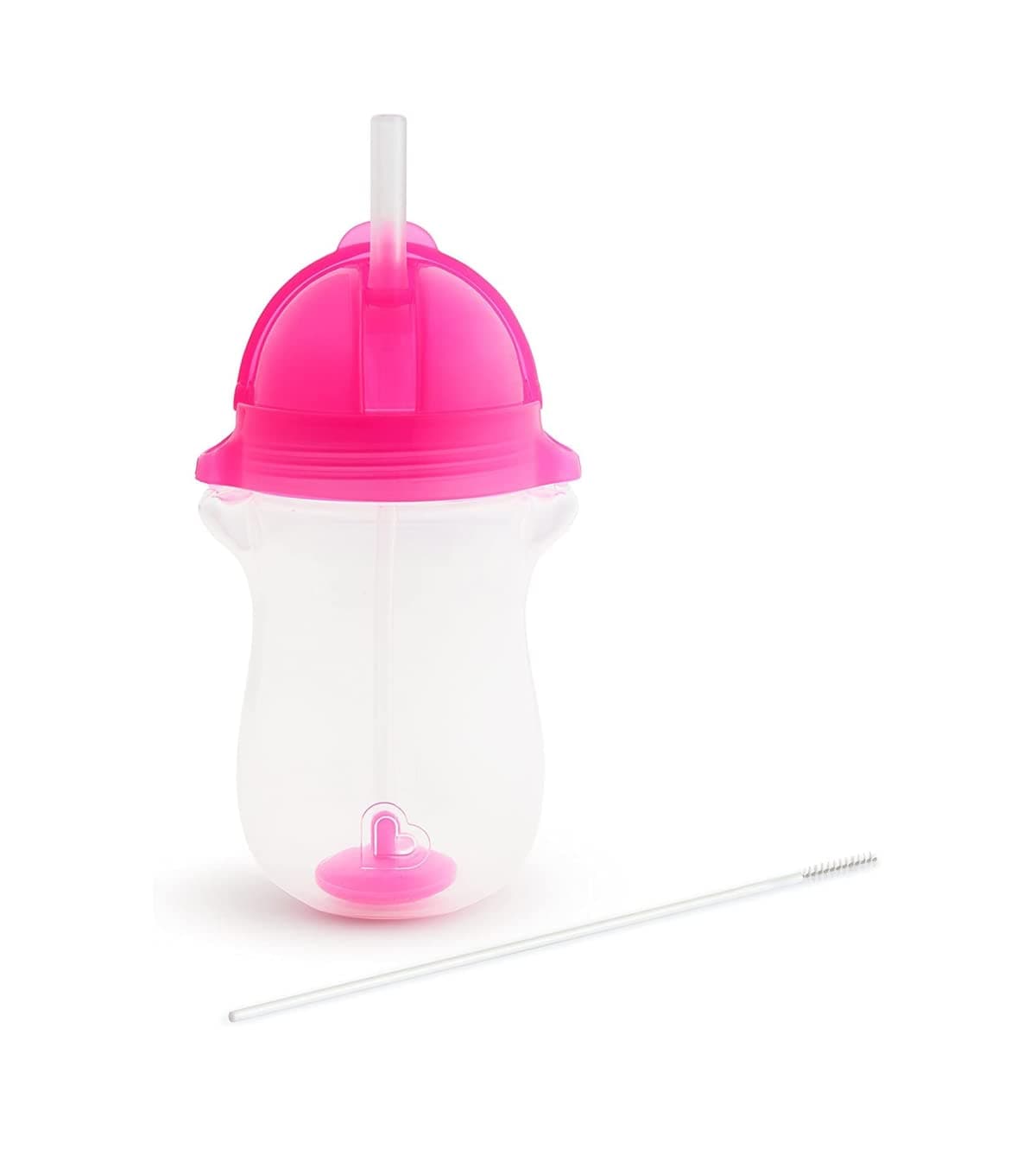 Munchkin Any Angle Click Lock Weighted Straw Trainer Cup, spill proof cup with handles, for infant/baby boys and girls, 10oz Capacity, 6 Months and above, Pink