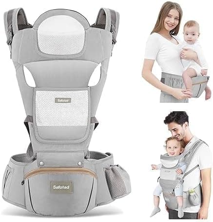 HOOKOR Baby Carrier with Hip Seat, Baby Backpack Carrier,Ergonomic Baby Strap Waist Stool Lumbar Support,Multi-Position Front and Back Breathable Carrier Slings for Newborn, Infant & Toddlers(Grey)