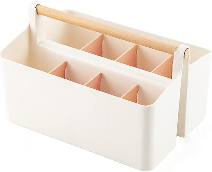 Marker Organizer, Art Caddy with Handle, Art Supply Storage Organizer with Adjustable Dividers, Portable Storage Bin for Craft Supplies Colored Pencils Makeups Tools Pen Holder for Desk