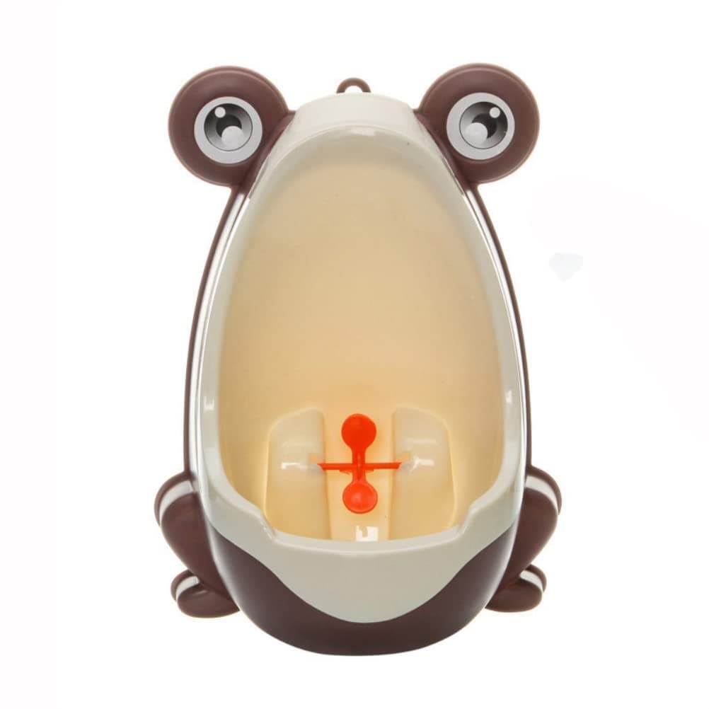 Cute Cartoon Frog Wall Mount Potty Training Urinal for Toddler Boys, Suction Cup Standing Kids Pee Trainer with Fun Aiming Target (Coffee+Beige)