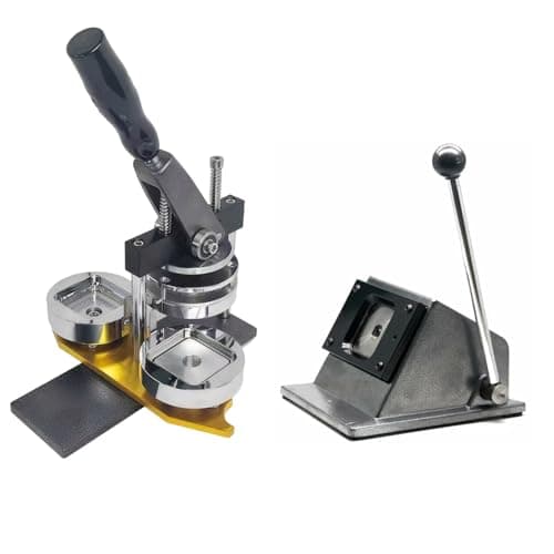 آلة مغناطيسية للصور مقاس 5×5 سم، ماكينة صنع الشارات المغناطيسية للثلاجة والملصقات التي تصنعها بنفسك، بما في ذلك صانع الشارات المعدنية، قاطع الورق و100 قطعة من المواد