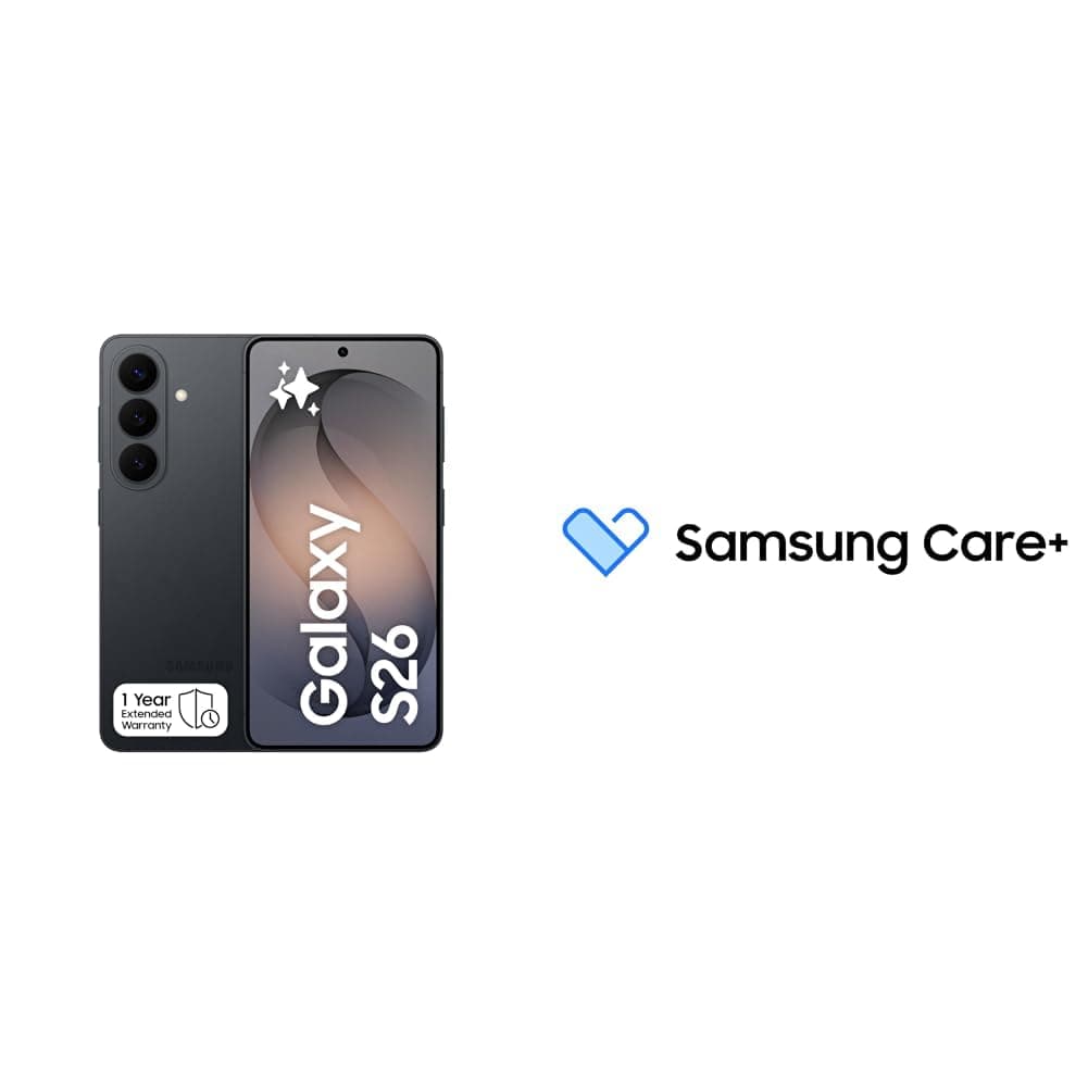Samsung Galaxy S26 Black, 256GB Storage, AI Phone, 12GB RAM, Customized AP, 50MP Camera,(KSA Version) with Samsung Care+ 1Y Screen Damage for S FE, S, S+ smartphones [Digital Code]