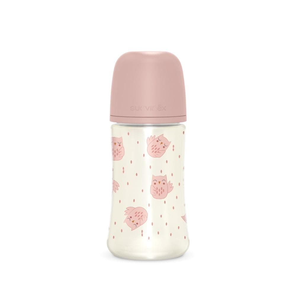 Suavinex Bonhomia Baby Bottle 270 ml, SX Pro Silicone Nipple, Anti-Colic Valve, Medium Flow (M), 3+ Months, Pink