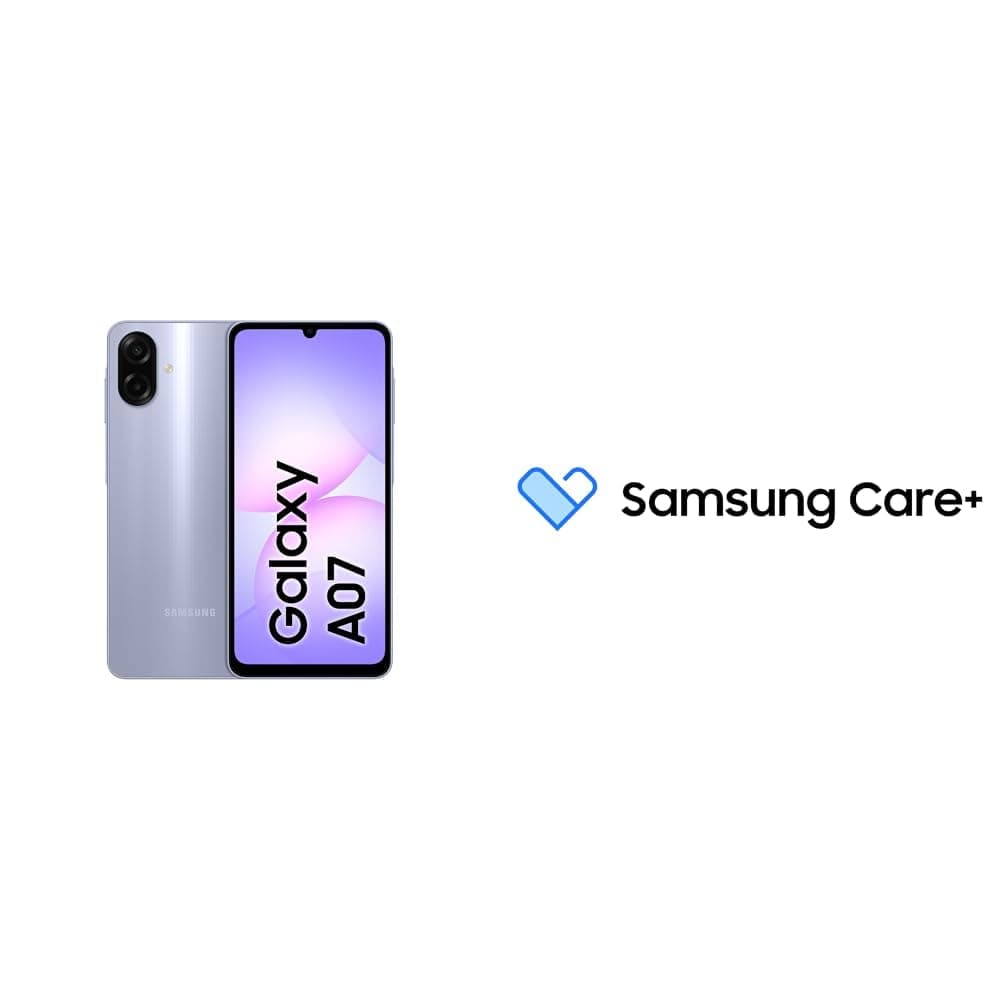 Samsung Galaxy A07 LTE, Android Smartphone, 64GB Storage, 4GB RAM, Light Violet, 6x OS Upgrades, 6nm Processor (KSA Version)with Samsung Care+ 2Y Accidental Damage for A0-A1 smartphones [Digital Code]