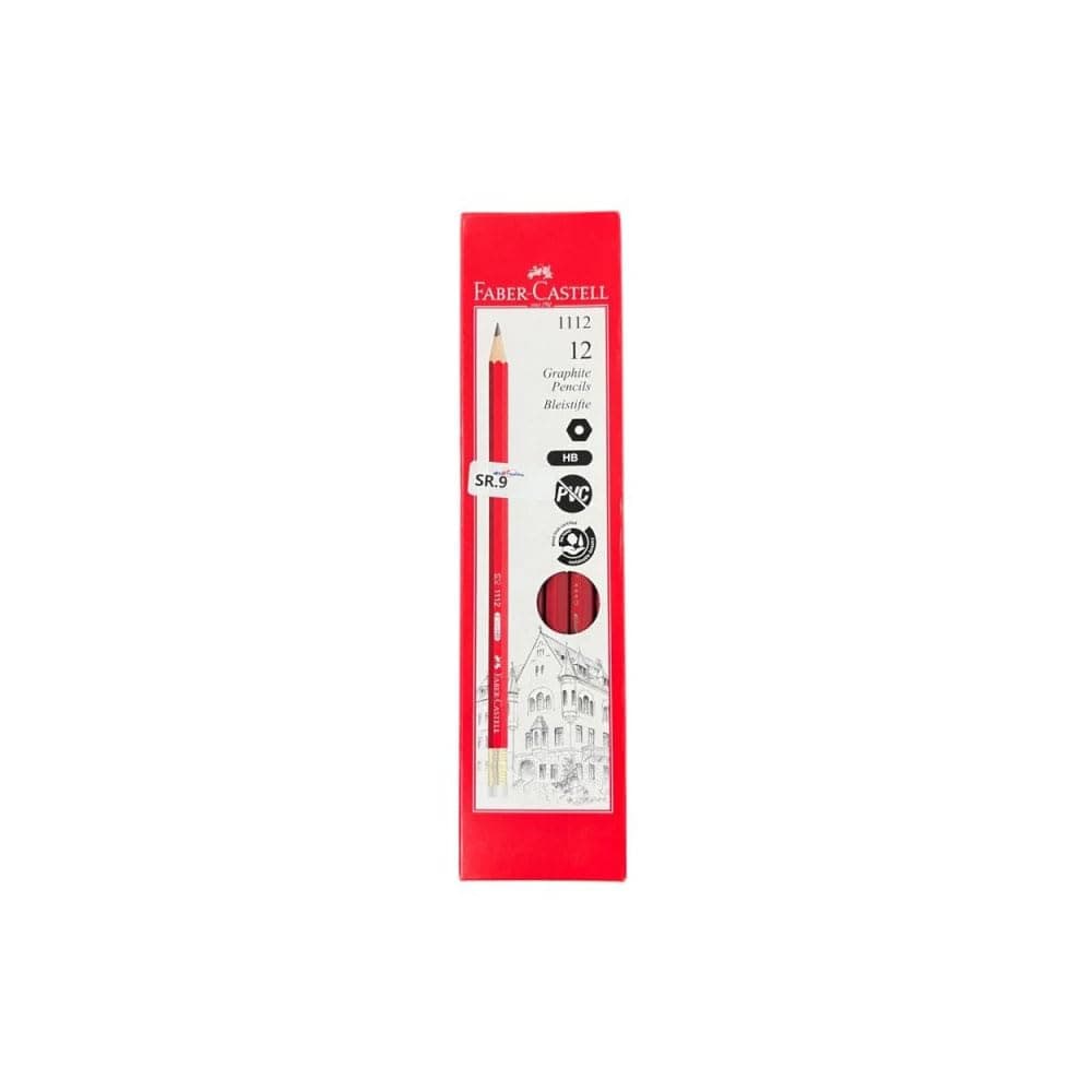Faber-Castell 1112 Blacklead Pencil with Rubber 12-Piece Box, Red