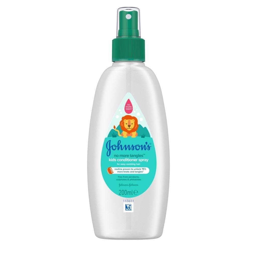 Johnson's Baby No More Tangles Kids Conditioner Spray, Untangles Knots for Smooth, Healthy Hair, Dye, Sulfate & Alcohol Free, Hypoallergenic, Dermatologically Tested, 200ml | Specially formulated with No More Tears formula to gently unlock knots, keeping hair soft, smooth and manageable