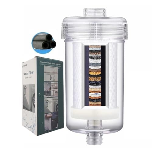 فلتر مياه عالي الكثافة 1 ميكرون من زد اتش واي يو يو ايه اكس، نظام فلتر مياه مرئي للغسالة، ازالة 99.5% من فلوريد الكلور والمعادن الثقيلة والروائح ومقياس مقاوم للجلد الجاف