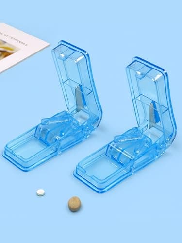 2PCS Pill Cutter and Splitter with Storage, Compact Medicine Slicer for Small and Large Tablets, Portable Crusher for Vitamins and Daily Use(Blue)