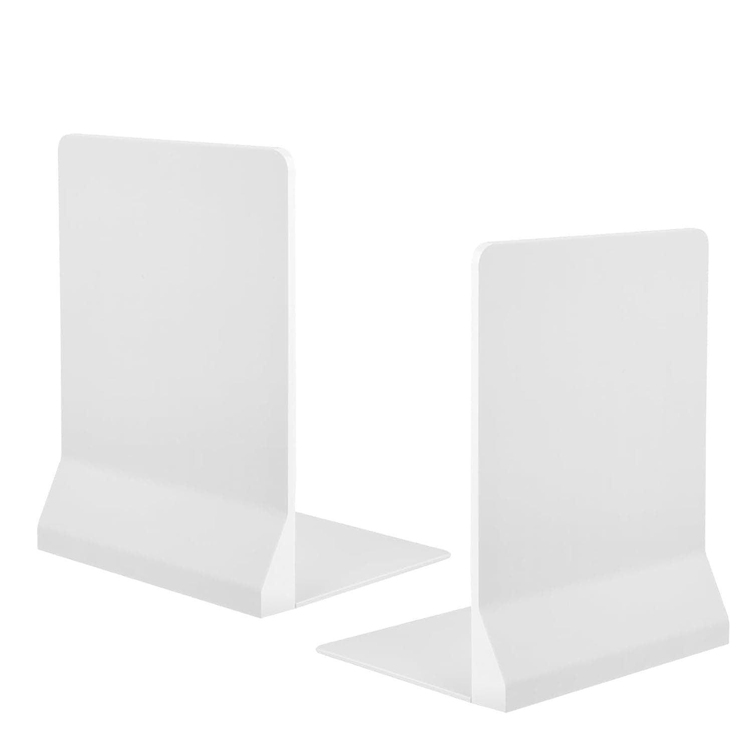 2 Pack Foldable Adjustable Bookends, for Shelves, Non-Slip Book Holder for Heavy Books, Decorative Book Stopper Ideal for Office Home School Library Use, White