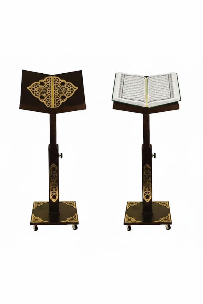 A luxurious, adjustable wooden Quran stand,high quality,for use in mosques or homes, for effortless transport,adjustable from 50 to 160 cm (BROWN)