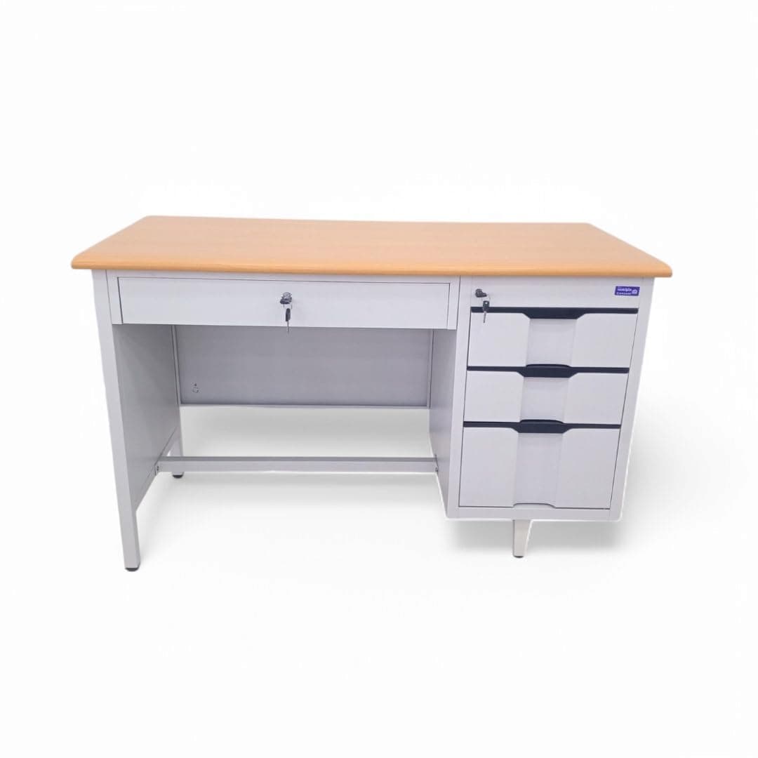 Wooden workstation with drawers, 120 x 60 x 75 cm, wooden top and grey iron structure 510
